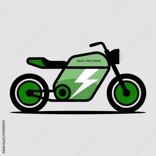 This digital illustration features a stylish green electric bike showcasing modern design elements and technological advancements in eco-friendly transportation.