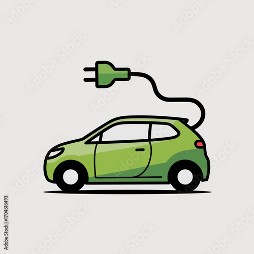 This image showcases a green electric car connected to a charging station, symbolizing the future of eco-friendly transportation and the shift towards sustainable energy.