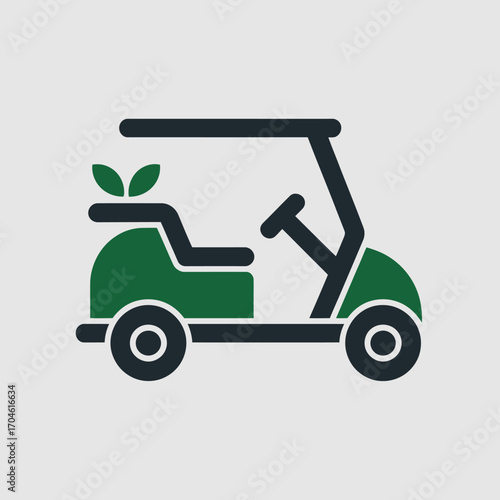 This simple illustration of a golf cart features green elements that enhance its visual appeal, representing leisure and a connection to nature in sports activities.