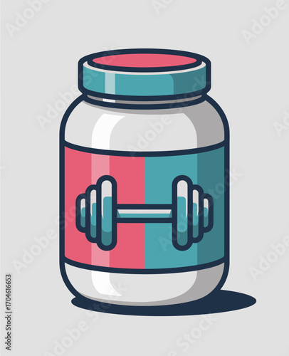 A visually appealing jar of fitness supplements featuring dumbbells, conveying health, strength, and vitality in a modern and stylish graphic representation focused on active living.
