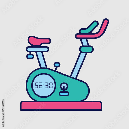 A brightly colored modern exercise bike featuring a timer display, perfect for indoor cycling workouts and fitness enthusiasts looking to enhance their routines effectively.