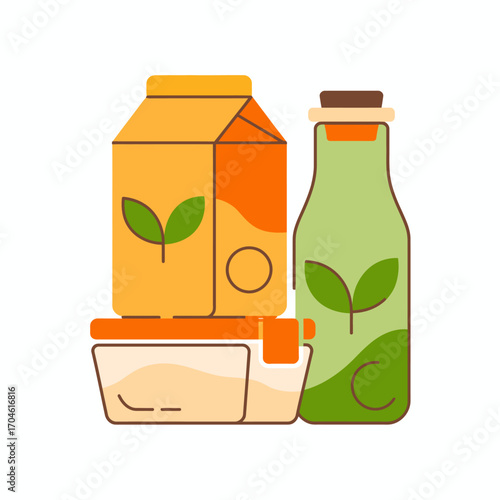 The image displays an arrangement of food packaging items, beautifully designed with leafy patterns, signifying health, freshness, and a connection to nature in food products.