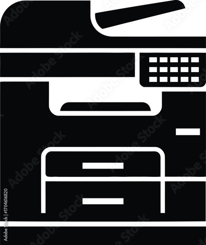 Black silhouette icon of a modern office copier machine