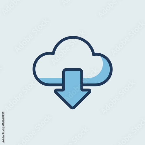 A modern download icon featuring a cloud design with an arrow, representing data transfer and cloud storage solutions for digital platforms and applications.