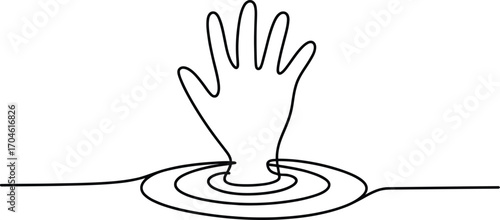 Drowning hand reaching up for help in water