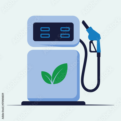 A stylized fuel pump design featuring a green leaf motif, representing a shift towards eco-friendly fuel solutions in modern transportation and energy consumption.