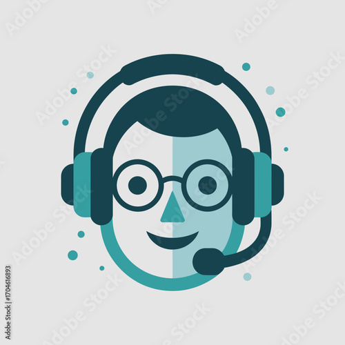 This graphic features a joyful individual with a headset, smiling, and using a microphone, symbolizing clear communication and a friendly demeanor in a digital space.
