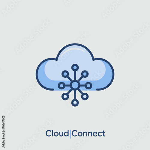 This image features a stylized cloud logo interconnected with various nodes, symbolizing connectivity and data transfer in the digital age, perfect for tech-related projects.