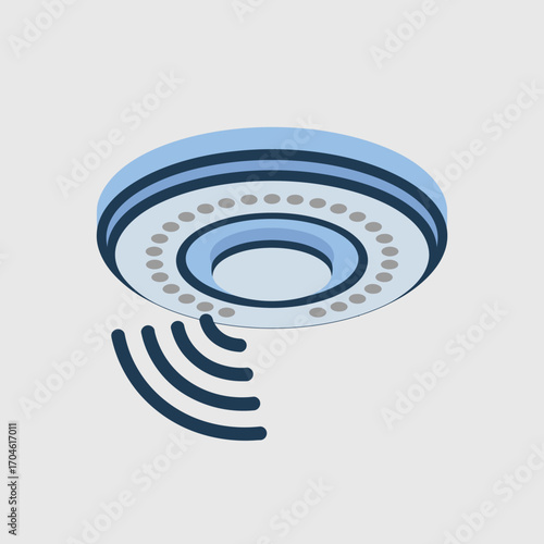 This contemporary smoke detector features an artistic design of sound waves, representing modern technology's role in ensuring fire safety and awareness.