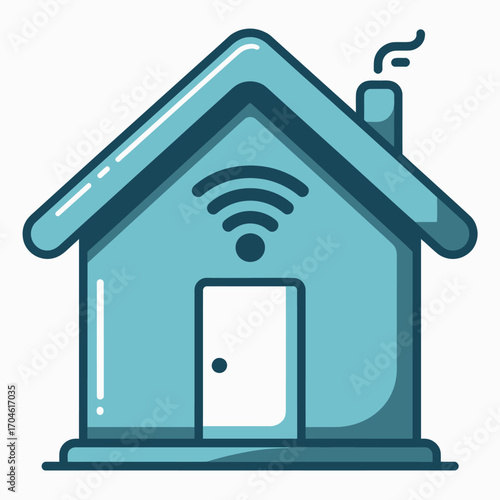 This charming blue house image prominently features a WiFi signal icon, symbolizing the essential connectivity that modern homes provide in today's digital world and lifestyle.