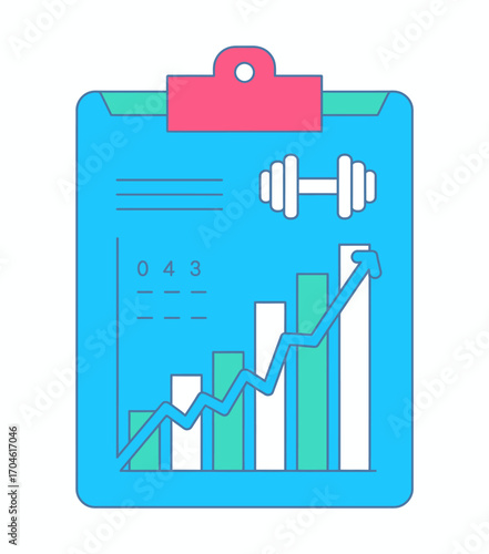 This enhanced growth chart on a clipboard presents a visual representation of fitness aspirations. It's ideal for anyone committed to tracking their wellness journey effectively.