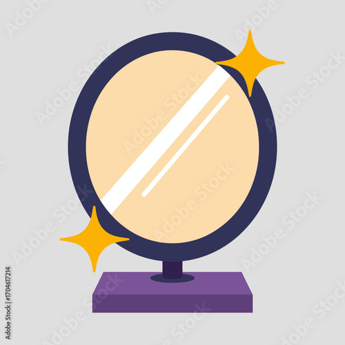 An elegant round mirror featuring a charming purple base and dazzling sparkles, emphasizing beauty and self-reflection in an artistic fashion statement.