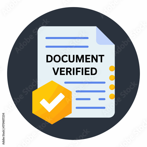 This image highlights a document marked with 'Document Verified' text, emphasizing verification and authenticity along with a verification badge for a professional touch.