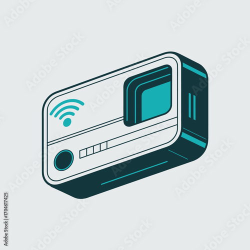 This image features a modern action camera showcasing its unique design and smart features, emphasizing connectivity and functionality for adventure enthusiasts.