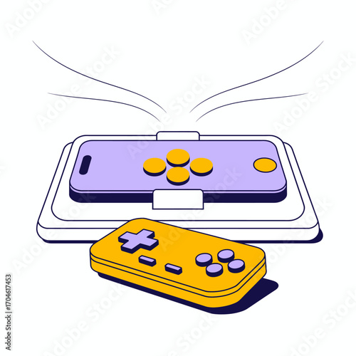 An illustrated view of a smartphone displaying vibrant game elements alongside a game controller, representing the future of interactive digital gaming experiences.