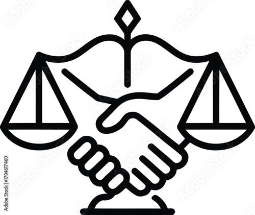 Symbol of justice and agreement with scales and handshake
