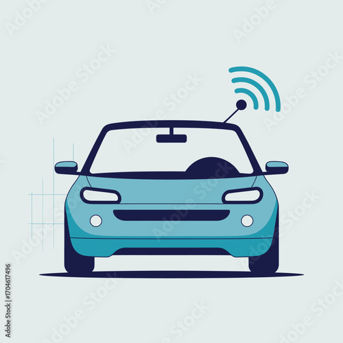 An artistic representation of a smart car with communication lines, symbolizing connectivity, modern transport solutions, and the innovative fusion of technology and mobility.