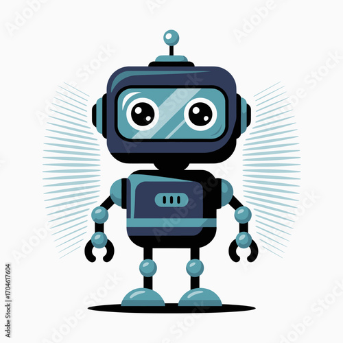 This cartoon robot character strikes a dynamic pose, showcasing its multifunctionality and modern design, ideal for representing tech advancements in a playful setting.