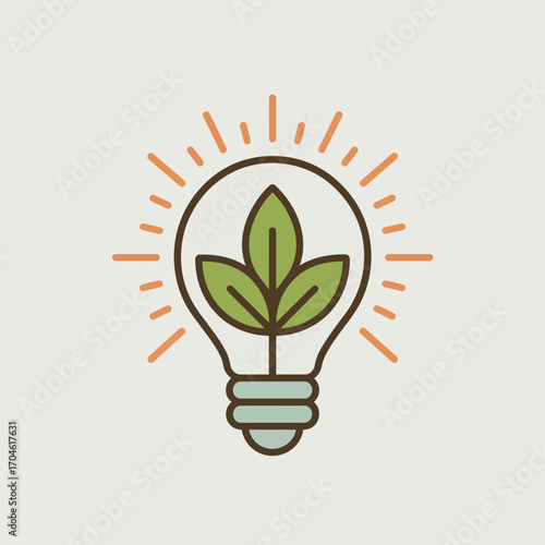A stylized depiction of a light bulb harboring a plant, representing ideas of eco-friendliness, creativity, and the fusion of technology with nature for a sustainable future.