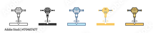 Jackhammer Icon Set Multiple Style Collection