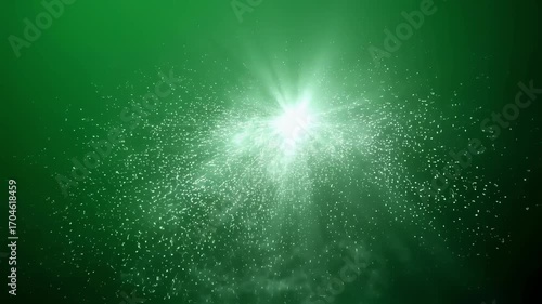 Intense light burst with sparkling bokeh highlights explodes then dissipates on green screen enhancing dramatic reveals and magical transformation sequences.