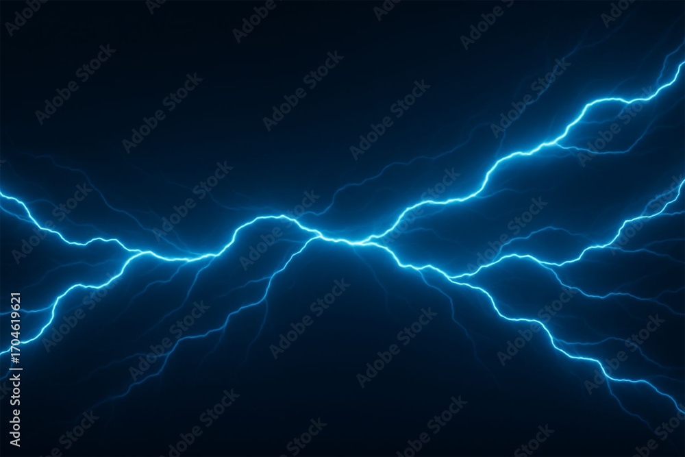 Fototapeta premium Dynamic blue lightning strikes energize a dark night sky