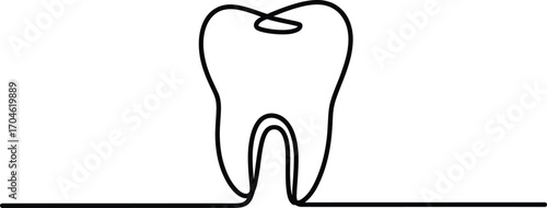 Minimalist single line drawing of a human tooth on a white background