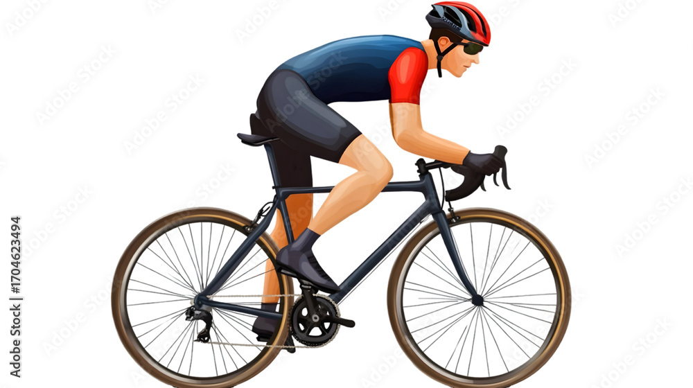 Obraz premium Athlete in sportswear riding a bicycle isolated on transparent background, showcasing fitness and speed on the road