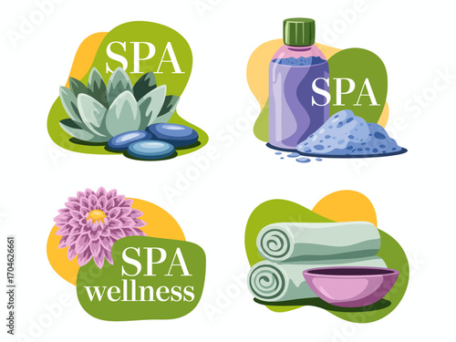 This image features various spa elements, including plants, massage stones, essential oils, and towels, capturing the essence of relaxation and wellness in a serene environment.