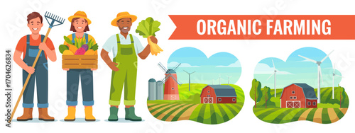 This image showcases diverse individuals participating actively in organic farming, highlighting the unity of sustainable agriculture and harmony with nature.