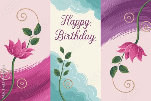 A delightful series of birthday cards embellished with charming floral elements and cheerful colors, representing the spirit of celebration and heartfelt wishes for loved ones.