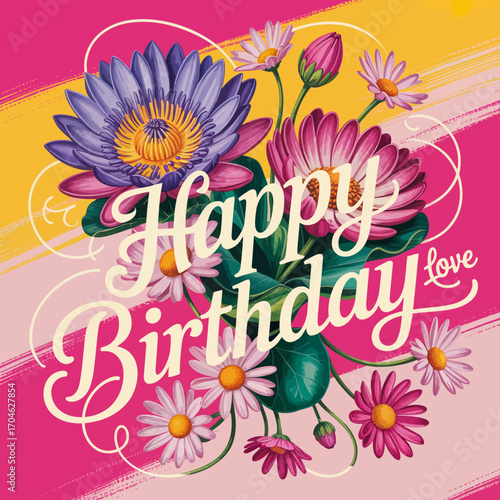 A cheerful birthday design showcasing blooming flowers with a joyful message, creating a festive atmosphere that celebrates life and happiness.