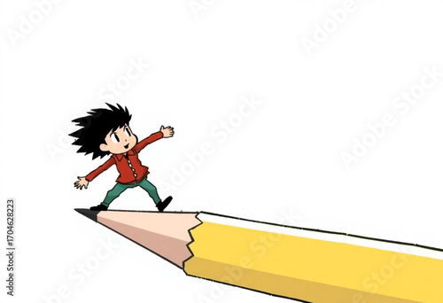 Illustration of a boy riding a pencil. Fun and educational vector animation.
