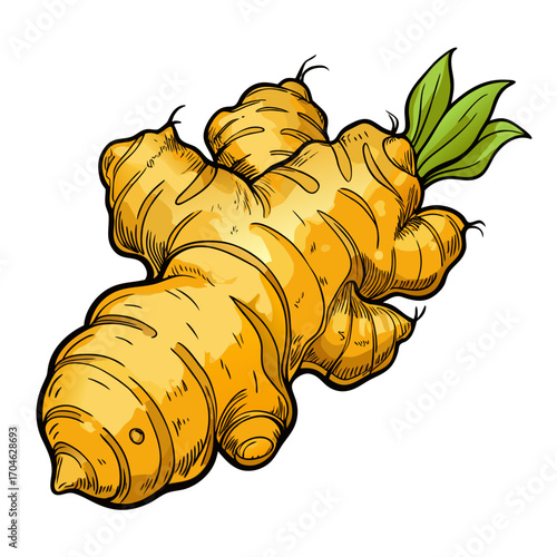 vector ginger root sketch style illustration, isolated on white background