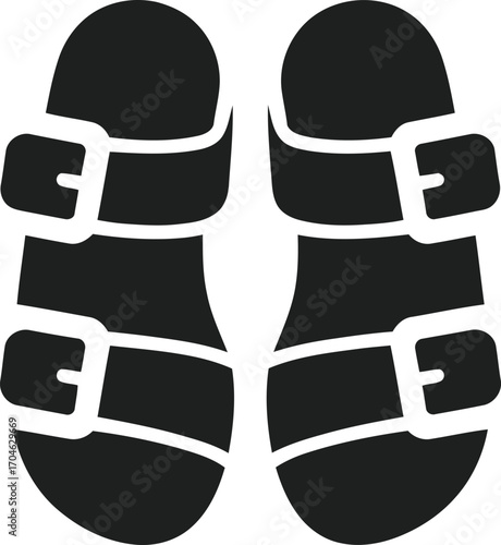 Black silhouette of two open toe sandals with buckles