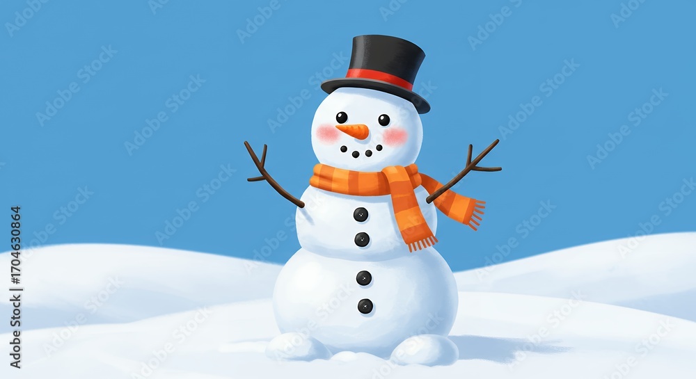 Obraz premium Cheerful snowman on snow