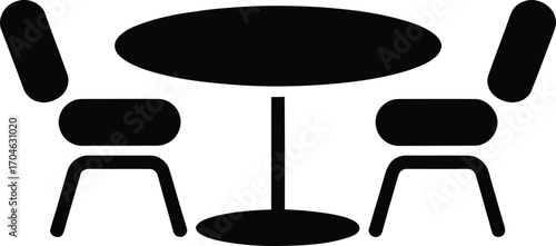 Simple black silhouette of a round table with two chairs