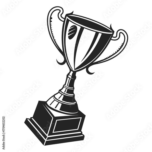 Black and white illustration of a classic trophy with two handles and a square base on a white background