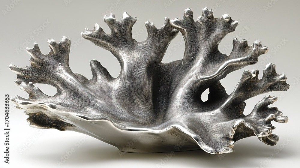Obraz premium Silver - toned Coral - inspired Decorative Bowl with Intricate Textures