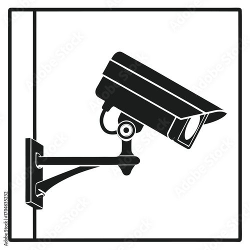 Black Silhouette of a Security Camera within a Square Frame on a White Background cctv surveillance
