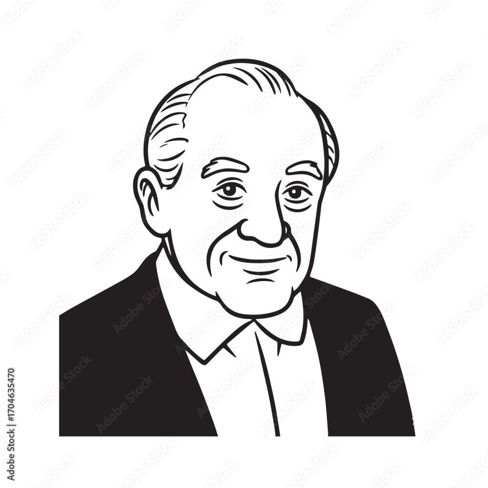 Old man with formal suit black and white vector illustration for classic portrait artwork design Old man with formal suit black and white vector illustration for classic portrait artwork design