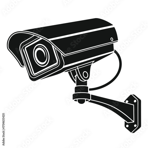 Black Silhouette of a Surveillance Security Camera Mounted on a Wall Bracket Keywords: security camera, surveillance, cctv, camera, monitoring, recording, protection, safety, technology, equipment