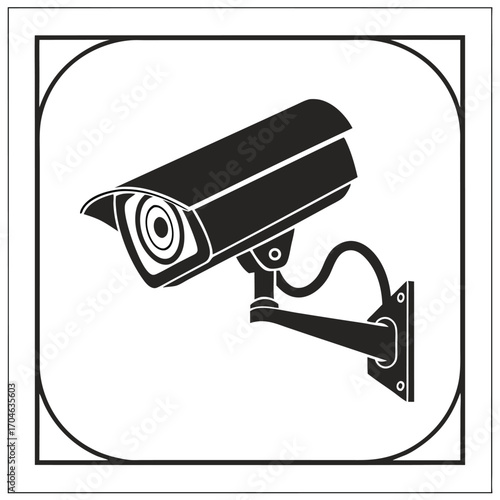 Black Silhouette Surveillance Camera Inside a Rounded Square Frame on a White Background security camera