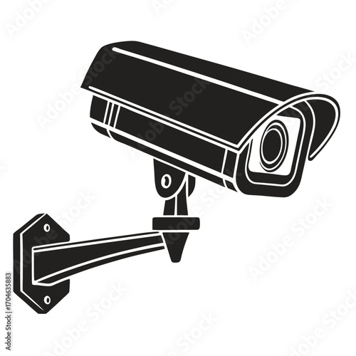 Silhouette of a black security camera with a wall mount on a white background cctv surveillance