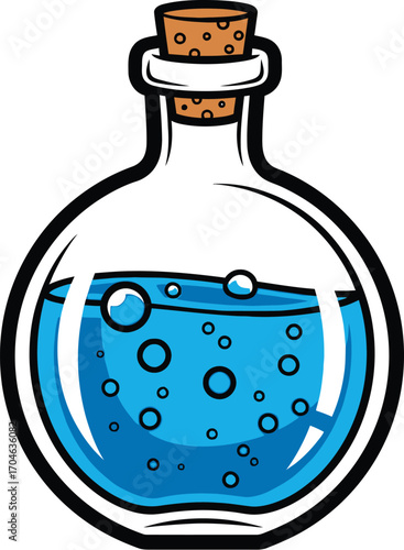Vector art of a potion bottle with blue liquid, a magical elixir for healing
