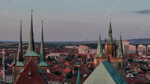 Erfurt, Germany- Old Town Flyover at Sundown