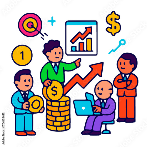 Flat Vector Business Collaboration with Digital Graphs and Teamwork Concept