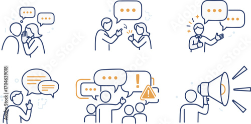 Communication Icons: Sharing, Arguing, Announcing, and Warning