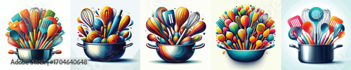  Vector image of cooking utensils in a pan