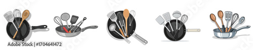  Vector image of cooking utensils in a pan